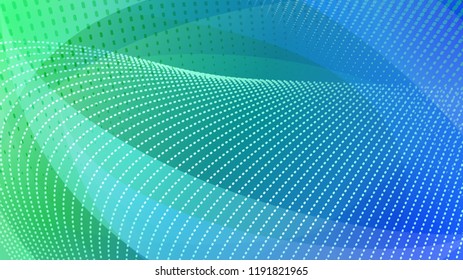 Abstract background of curved surfaces and halftone dots in light blue colors