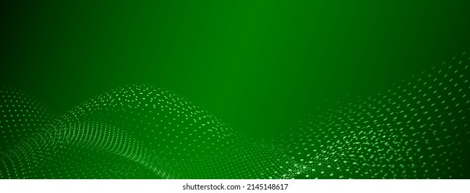 Abstract background with curved surfaces made of small dots in green colors