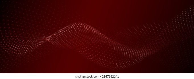 Abstract background with curved surfaces made of small dots in red colors
