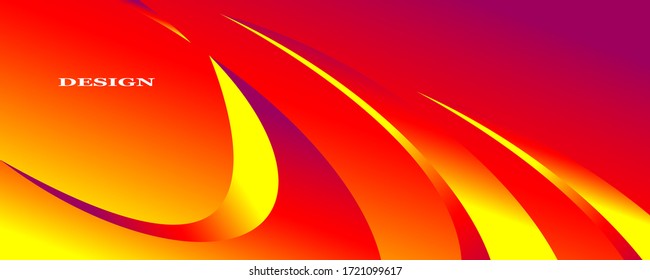 Abstract background. Curved volumetric sharp figures. Yellow-red gradient
