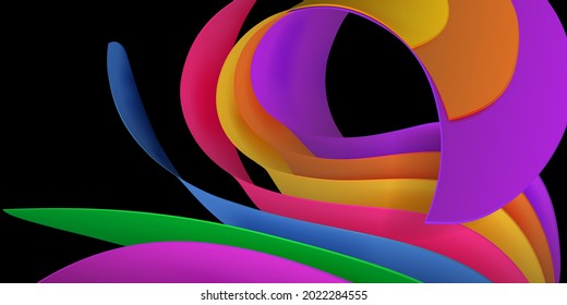 Abstract background of curved volumetric surfaces in various colors