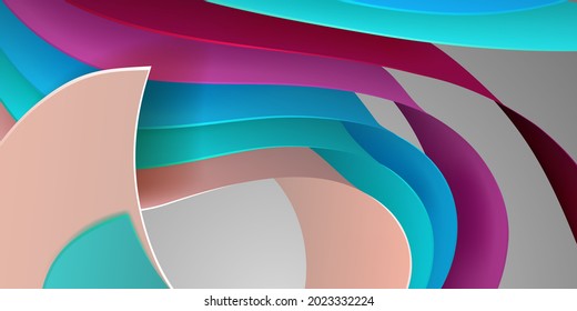 Abstract background of curved volumetric surfaces in various colors