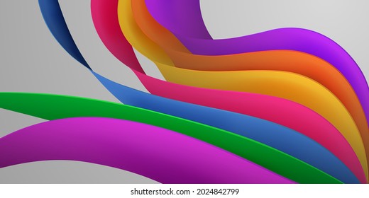 Abstract background of curved volumetric surfaces in various colors