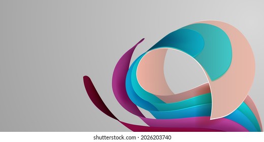 Abstract background of curved volumetric surfaces in various colors