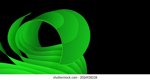Abstract background of curved volumetric surfaces in green colors