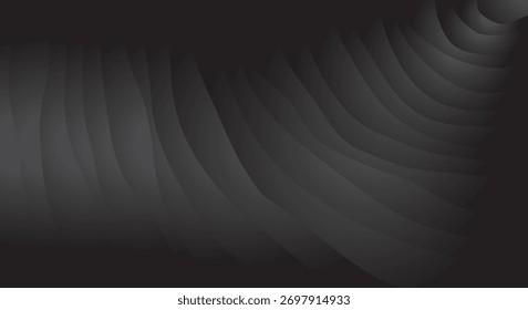 Abstract background with curved wavy lines pattern in dark grey and black