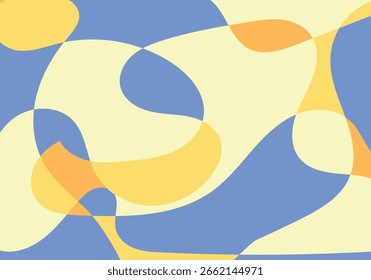 Abstract background of curved and wavy shapes in blue, yellow, and orange