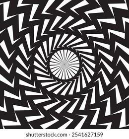 Abstract background of curved, zigzag stripes coming from the center. Effect of distorted radial rays of sunburst