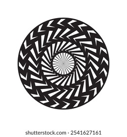 Abstract background of curved, zigzag stripes coming from the center. Effect of distorted radial rays of sunburst