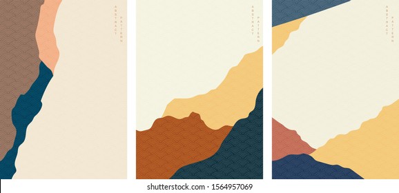 Abstract background with curves elements vector. Japanese template with copy space. Wave pattern in oriental style. Asian traditional border.