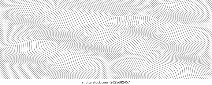Abstract background of curving wavy lines. Deformed horizontal gray stripes. Dynamic composition of linear figure . Vector texture of simple lines for design