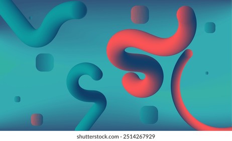 Abstract background curvy shapes and dots with a gradient of colors transitioning from blue to red