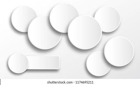 Abstract background with cut paper geometric shapes, speech bubbles, circles. Vector illustration.