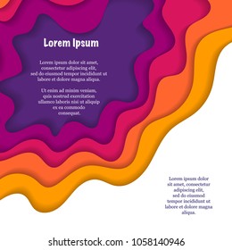Abstract background with cut paper waves elements different colors and sample text