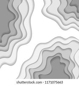 Abstract background with cut paper waves elements gray colors