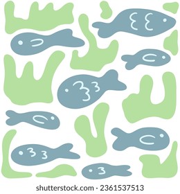 Abstract background with cute fish. Seamless pattern. Childish print. Vector illustration