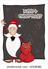 abstract background with cute santa holding gift bag