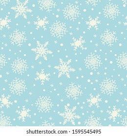 Abstract background. Cute winter seamless pattern with snow, snowflakes, stars. Vector illustration/