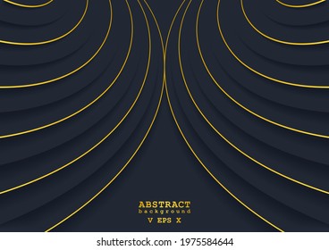 Abstract background in cutout paper style. Dynamic 3D design of curved stripes. Black vector cover. 