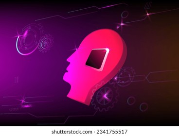 Abstract background cyborg head microchip mechanical intelligent technology electronic science innovation graphic design vector illustration