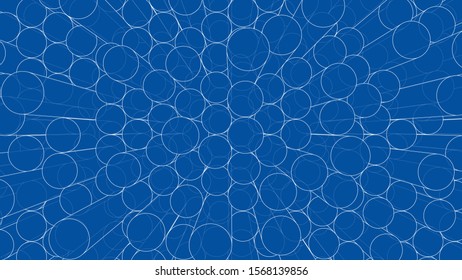 Abstract background of cylinders outline. Vector rendering of 3d. Wire-frame style. The layers of visible and invisible lines are separated