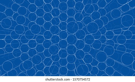 Abstract background of cylinders outline. Vector rendering of 3d. Wire-frame style. The layers of visible and invisible lines are separated