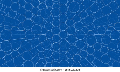 Abstract background of cylinders outline. Vector rendering of 3d. Wire-frame style. The layers of visible and invisible lines are separated