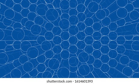 Abstract background of cylinders outline. Vector rendering of 3d. Wire-frame style. The layers of visible and invisible lines are separated