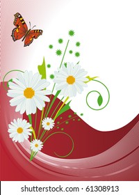 Abstract background with daisies and butterflies. Vector illustration