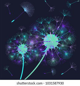 Abstract background of a dandelion for design. The wind blows the seeds of a dandelion. Template for posters, wallpapers, posters. Vector illustrations.