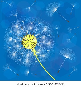 Abstract background of a dandelion for design. The wind blows the seeds of a dandelion. Template for posters, wallpapers, posters. Vector illustrations.