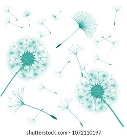 Abstract background of a dandelion for design. The wind blows the seeds of a dandelion. Template for posters, wallpapers, posters. Vector illustrations.