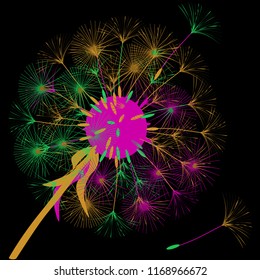 Abstract background of a dandelion for design.  The wind blows the seeds of a dandelion. Template for posters, wallpapers, posters. Vector illustrations.