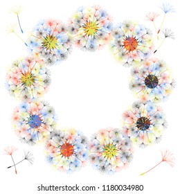 Abstract background of a dandelion for design.  The wind blows the seeds of a dandelion. Template for posters, wallpapers, posters. Vector illustrations.