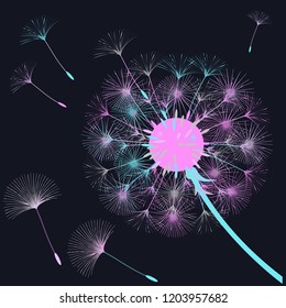 Abstract background of a dandelion for design.  The wind blows the seeds of a dandelion. Template for posters, wallpapers, posters. Vector illustrations.