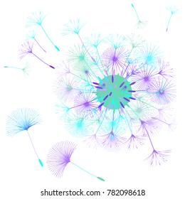 Abstract background of a dandelion for design. The wind blows the seeds of a dandelion. Template for posters, wallpapers, posters. Vector illustrations.