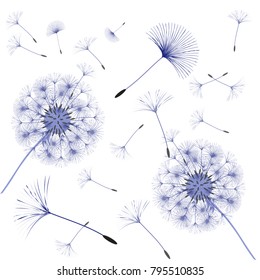 Abstract background of a dandelion for design. The wind blows the seeds of a dandelion. Template for posters, wallpapers, posters. Vector illustrations.