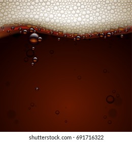 Abstract background with a dark beer with bubbles and foam. Highly realistic illustration with the effect of transparency.