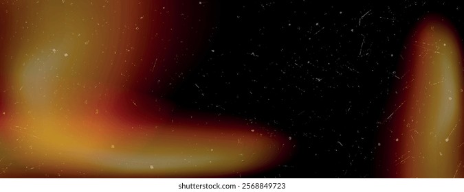 Abstract background with a dark black background and fiery orange hues, featuring a textured, grainy style with scattered specks. Light leak background vector. Orange background.