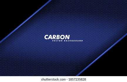 Abstract background in dark blue and black carbon fiber. Vector illustration. Modern tech design carbon background.
