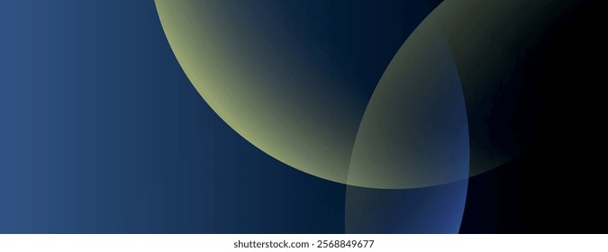 Abstract background with a dark blue background featuring overlapping translucent circles. Blue and yellow hues create a smooth texture. Minimal abstract circles vector gradient background