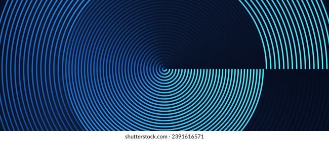 Abstract background with dark blue green glowing lines, shiny gradient circles pattern. Futuristic technology concept for poster, presentation, banner, cover, web, flyer. Vector 