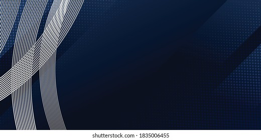 Abstract background dark blue with modern corporate concept. Abstract geometric decoration, silver line stripes pattern, halftone gradients. Creative illustration for poster, web, landing, page, cover