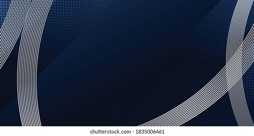 Antecedentes abstractos azul oscuro con el concepto corporativo moderno. Decoración geométrica abstracta, patrón de rayas de línea plateada, gradientes de medio tono. Ilustración creativa para afiches, web, aterrizajes, página, portada