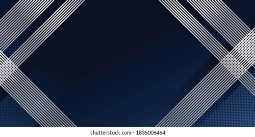Abstract background dark blue with modern corporate concept. Abstract geometric decoration, silver line stripes pattern, halftone gradients. Creative illustration for poster, web, landing, page, cover