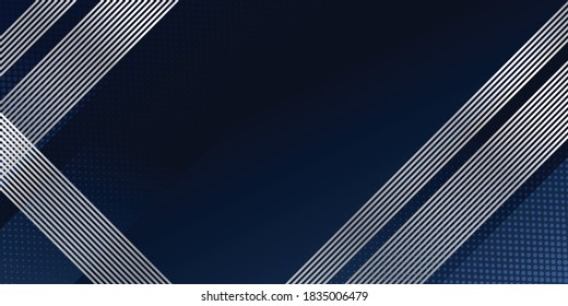 Abstract background dark blue with modern corporate concept. Abstract geometric decoration, silver line stripes pattern, halftone gradients. Creative illustration for poster, web, landing, page, cover