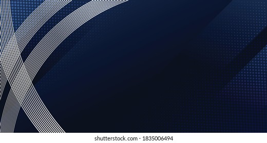 Antecedentes abstractos azul oscuro con el concepto corporativo moderno. Decoración geométrica abstracta, patrón de rayas de línea plateada, gradientes de medio tono. Ilustración creativa para afiches, web, aterrizajes, página, portada