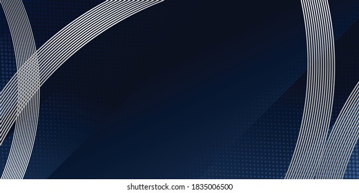 Antecedentes abstractos azul oscuro con el concepto corporativo moderno. Decoración geométrica abstracta, patrón de rayas de línea plateada, gradientes de medio tono. Ilustración creativa para afiches, web, aterrizajes, página, portada