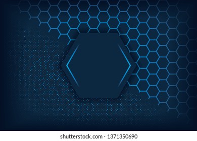 
Abstract background in dark blue with overlapping layers of luminous polygon combinations.