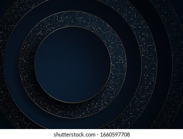 Fondo abstracto con diseño de papel azul oscuro y brillo dorado en concepto de lujo.